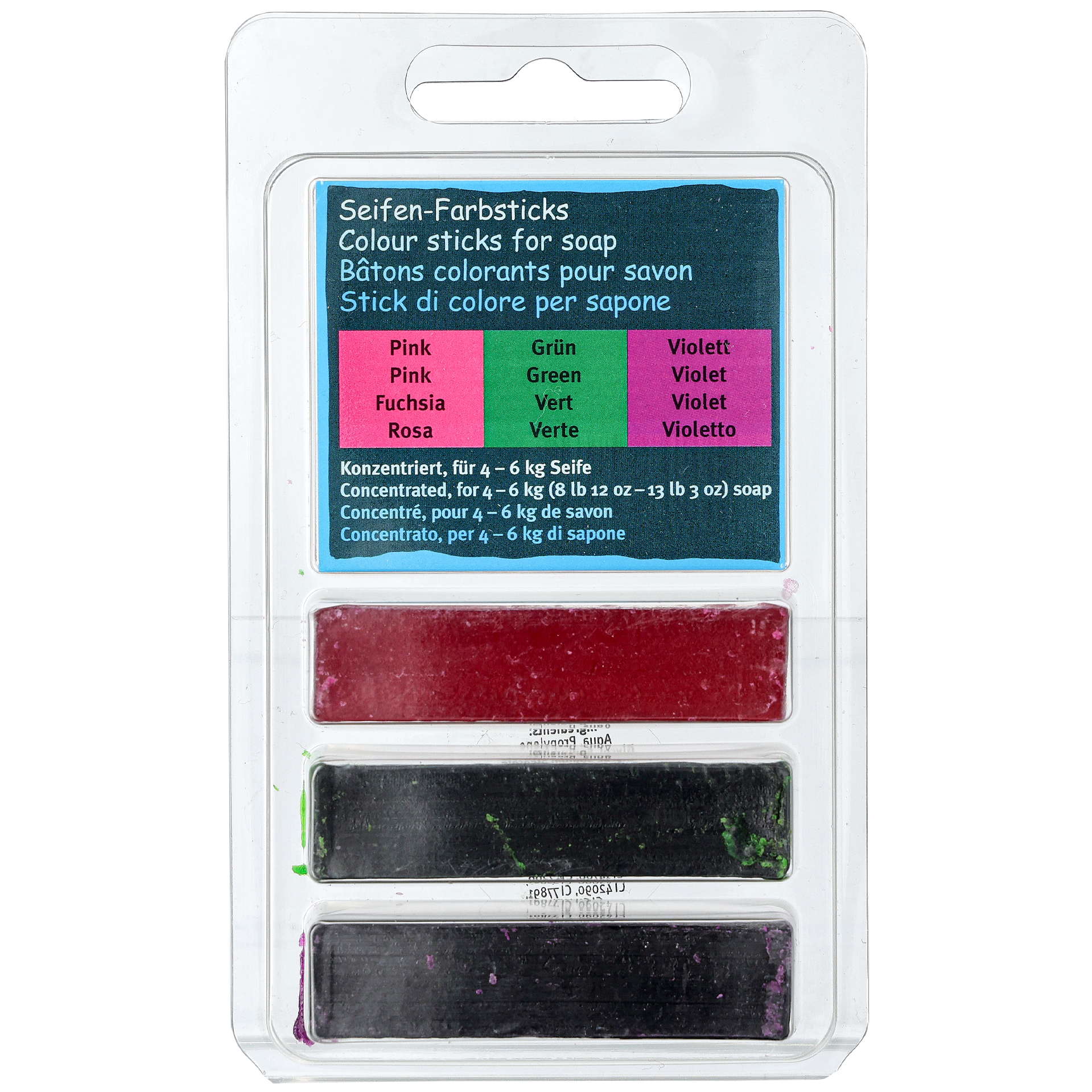 Såpefarge, rosa/grønn/violett